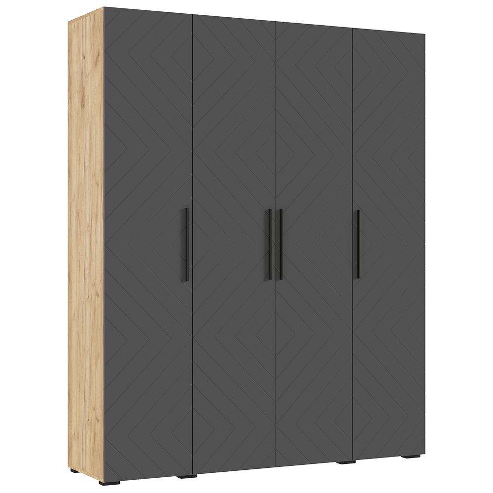 Шкаф четырехстворчатый Флэш (1800), Браш Графит, Дуб крафт