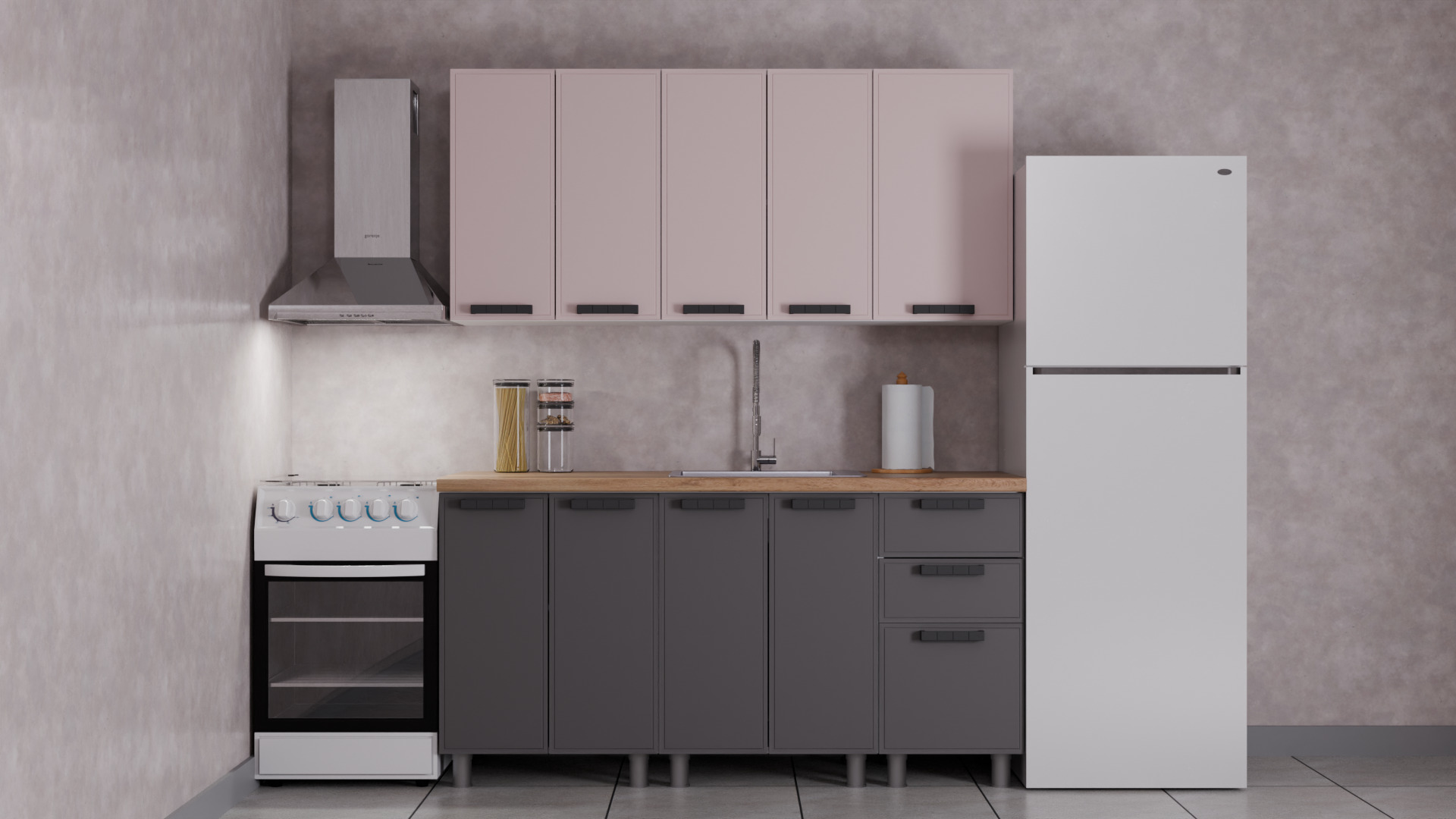 ГК Аленушка 1,6м Магнолия Кашемир/Сталь, черный (без столешницы)