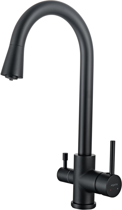 AQ1085MB ВЕГА смеситель для кухни с подключением к фильтру воды (полукруглый излив), матовый черный