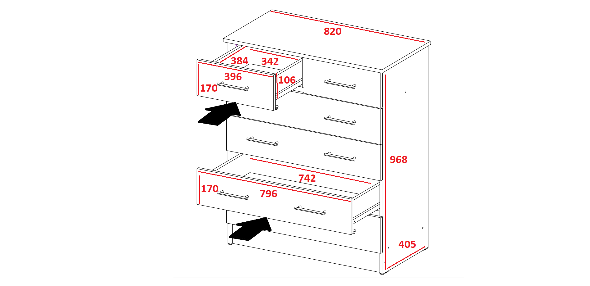 Комод большой Катрин 5, дуб крафт золотой/белый