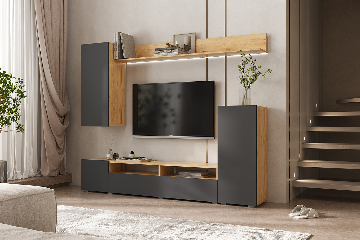 Гостиная Верона, Графит, Дуб крафт Гостиная Верона, Графит, Дуб крафт