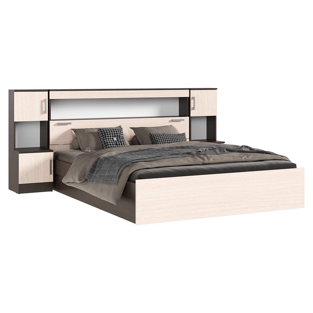 Кровать с надстройкой и тумбами Бася 1,6м, Дуб Крафт, Дуб беленый, Венге Кровать с надстройкой и тумбами Бася 1,6м, Дуб Крафт, Дуб беленый, Венге
