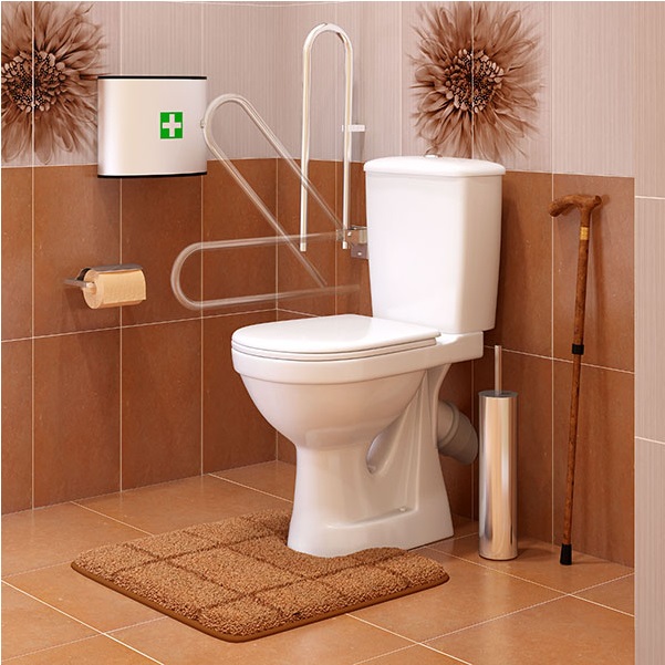 42301120006 Унитаз-компакт "Персона" Комфорт (с откидным нерж. поручнем) подвод воды нижний, косой выпуск