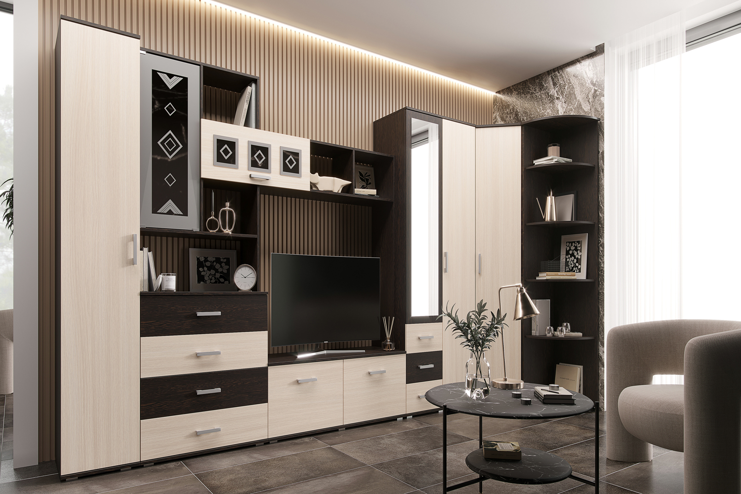 Шкаф угловой Белла, Дуб беленый, Венге