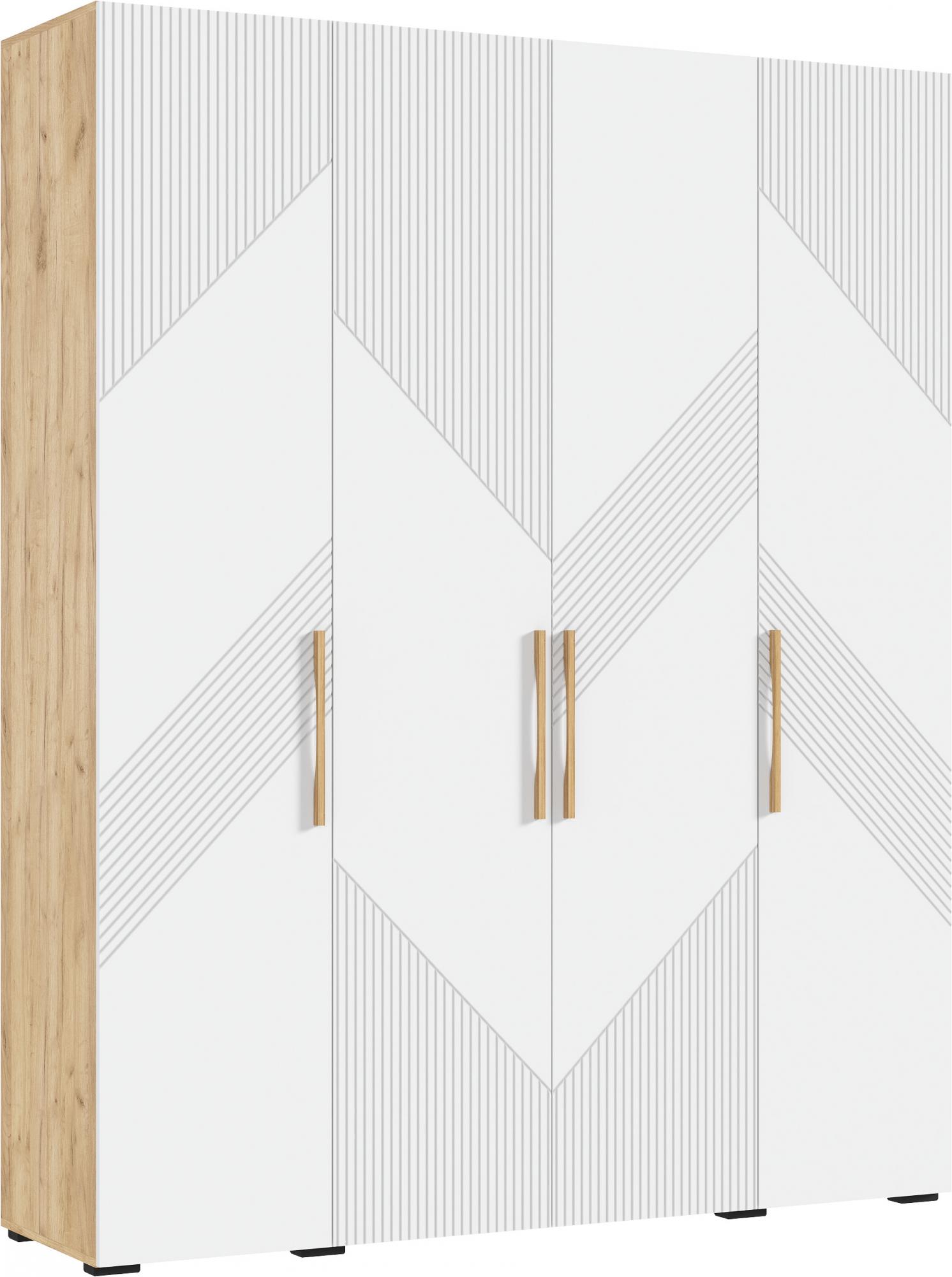 Шкаф четырехстворчатый Ирис, Браш Вайт, Дуб Крафт