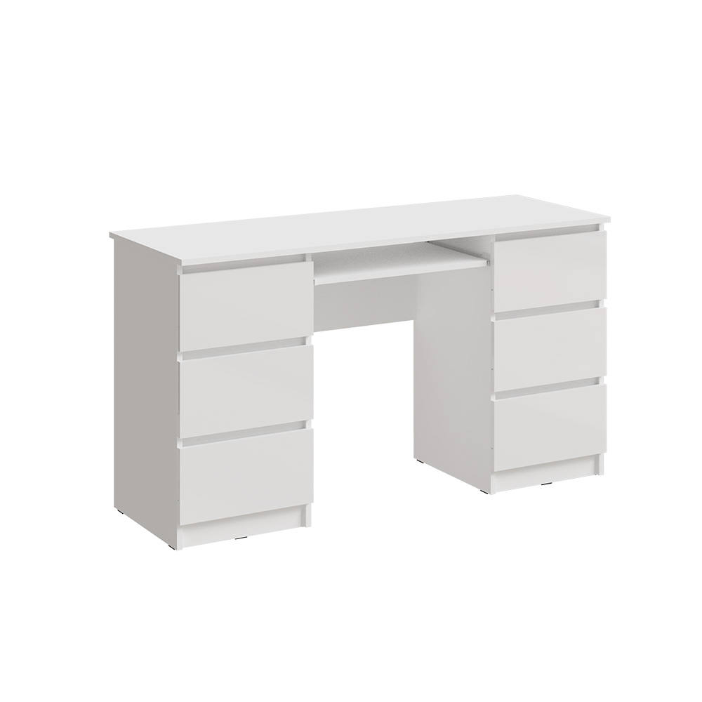 Стол 6 ящиков Челси, Белый глянец холодный, Белый