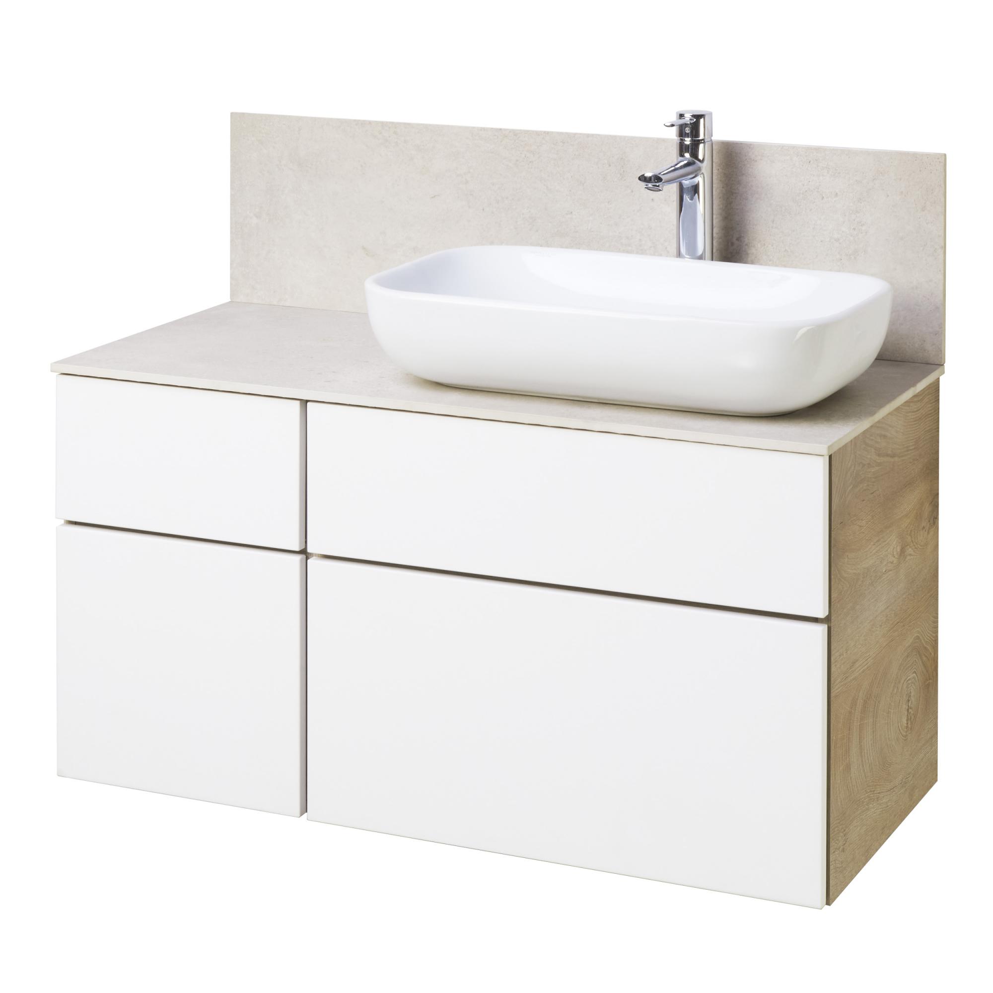 1A2441K5MIX40 Набор: 1A244101MIX40 Тумба-умывальник Мишель 100 Дуб Эндгрейн/ 1A73313KLK010 Раковина Лола/1A253103MIX40 столешница ЛВДСП