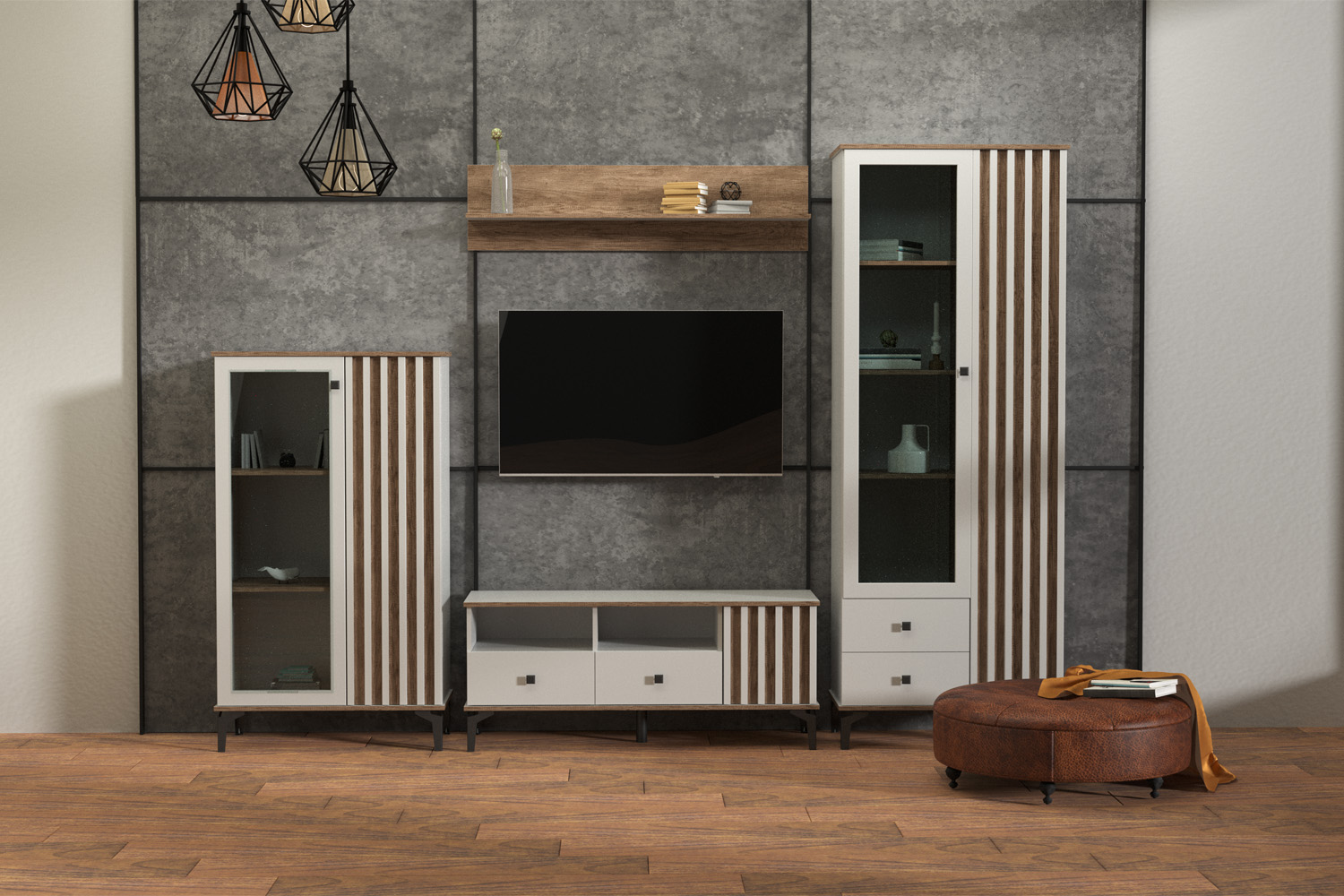 Шкаф комбинированный Либерти 51.03, Белый, Дуб каньон