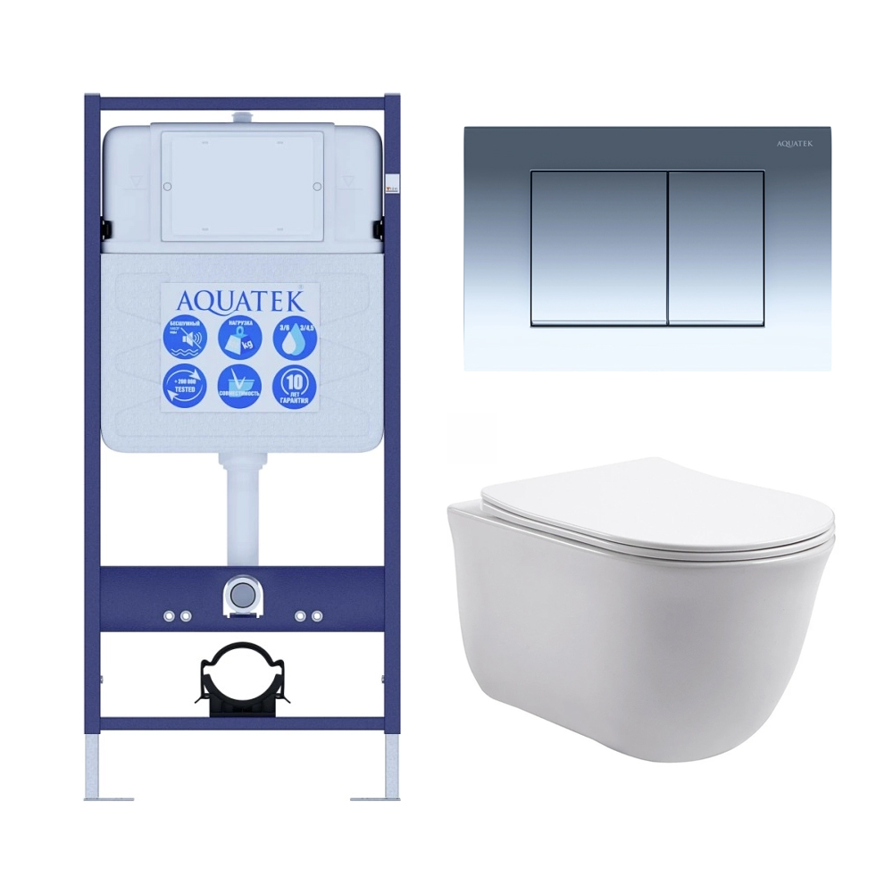 Set AQUATEK КЛАССИК (рама AQUATEK Standard INS-0000012 с звукоиз.прокладкой+крепеж KKI-0000002+кнопкаKDI-0000010+унитаз КЛАССИК AQ1111-00 с крышкой