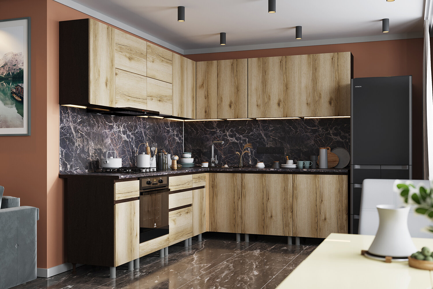 Навесной угловой шкаф Плейона, венге/дуб делано