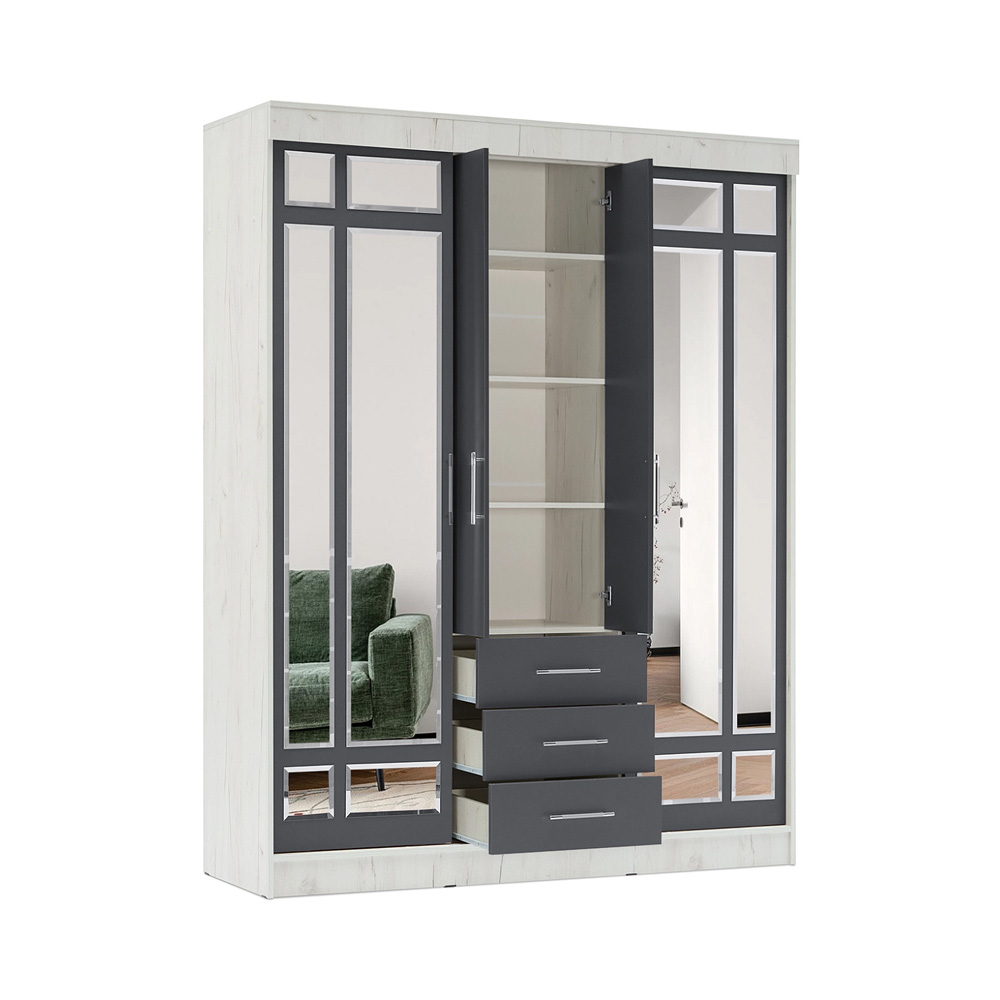 Шкаф-купе Маэстро, Дуб Крафт Белый, Графит