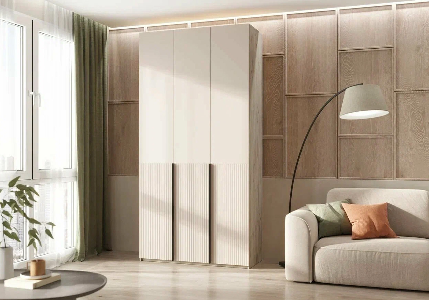 Марвэл Шкаф 3-х ств. (1200) (Кашемир, Дуб Крафт серый)