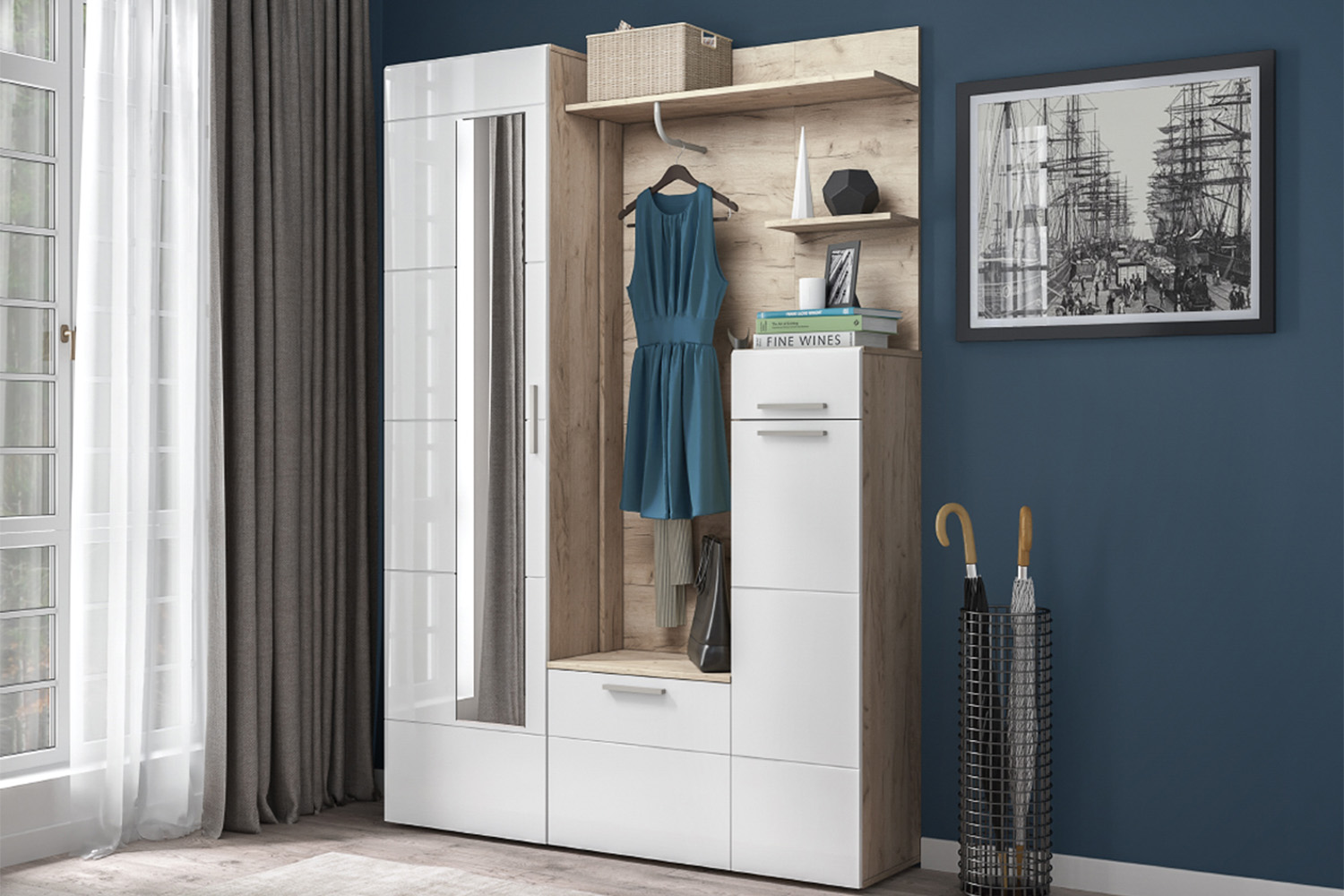 Шкаф для одежды Лайн 08.122, Дуб серый, Белый