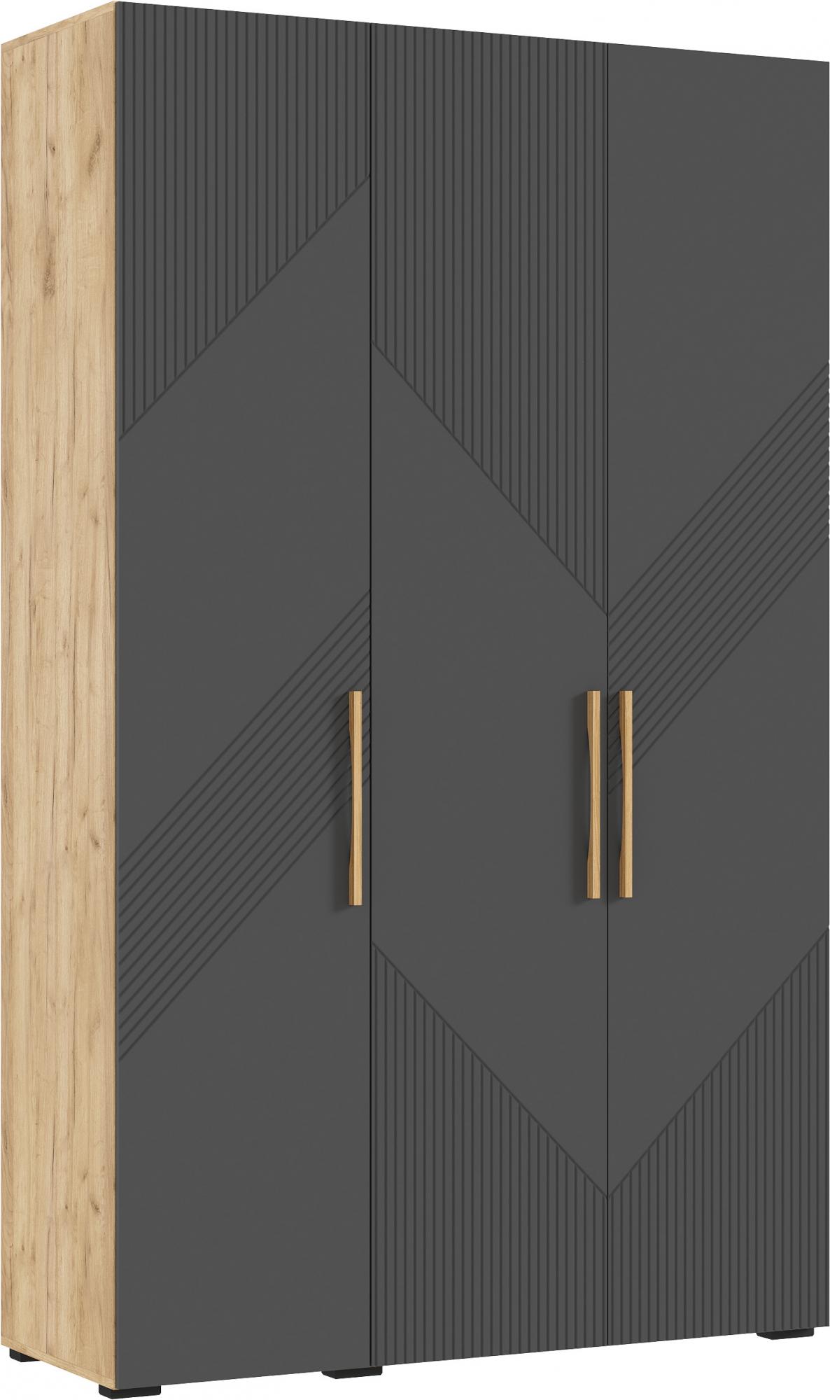 Шкаф трехстворчатый Ирис, Браш Графит, Дуб Крафт