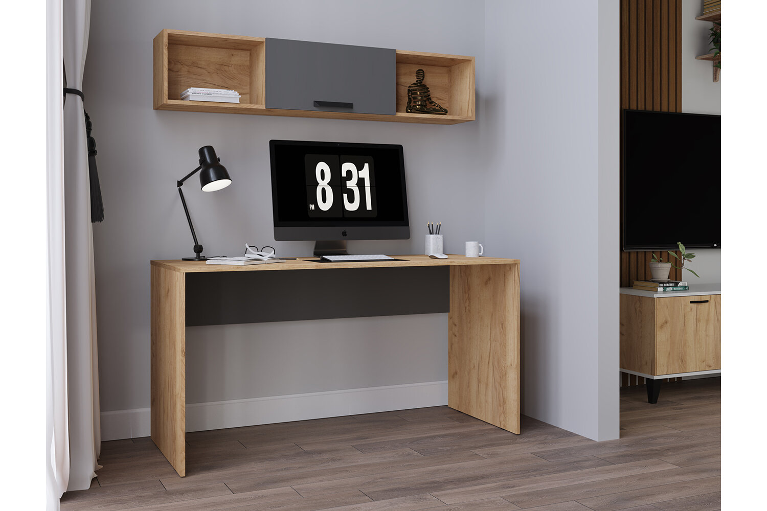 Полка навесная 1450 Квартет-13, дуб крафт/графит