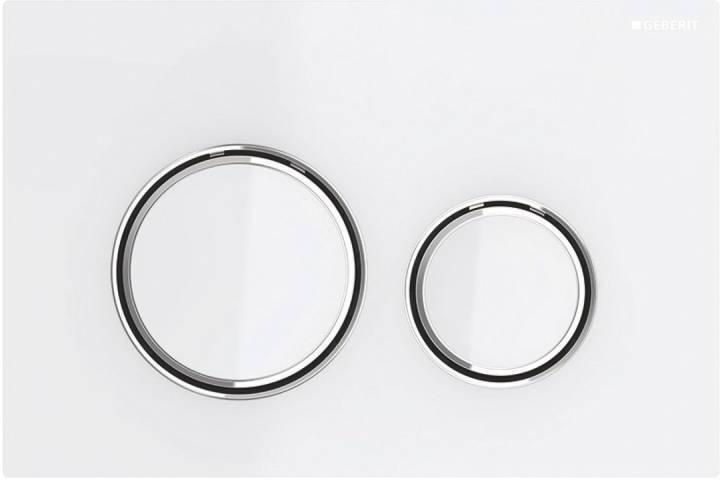 115.884.SI.1 Смывная клавиша Geberit Sigma21, двойной смыв к 111.300/350/361/362/380/390/796 : стекло белое, глянцевый хром