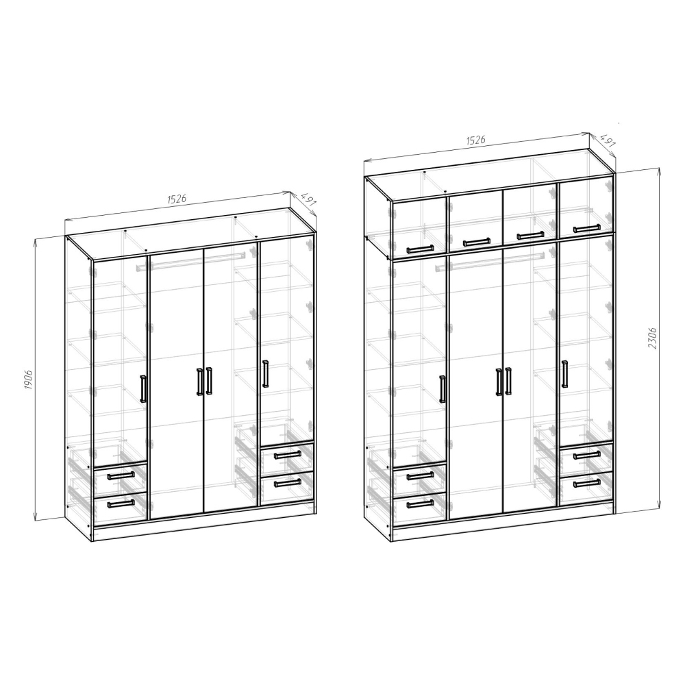 Шкаф для белья и одежды Лена, Дуб сонома, белый,  Комплект 4