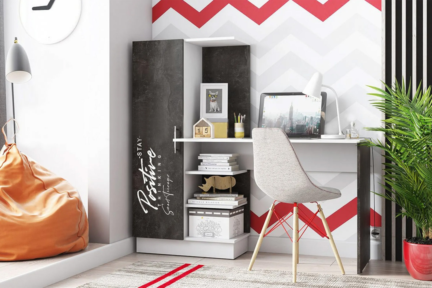 Стол компьютерный №1 с фотопечатью Вега Позитив, Бетон темный, Белый