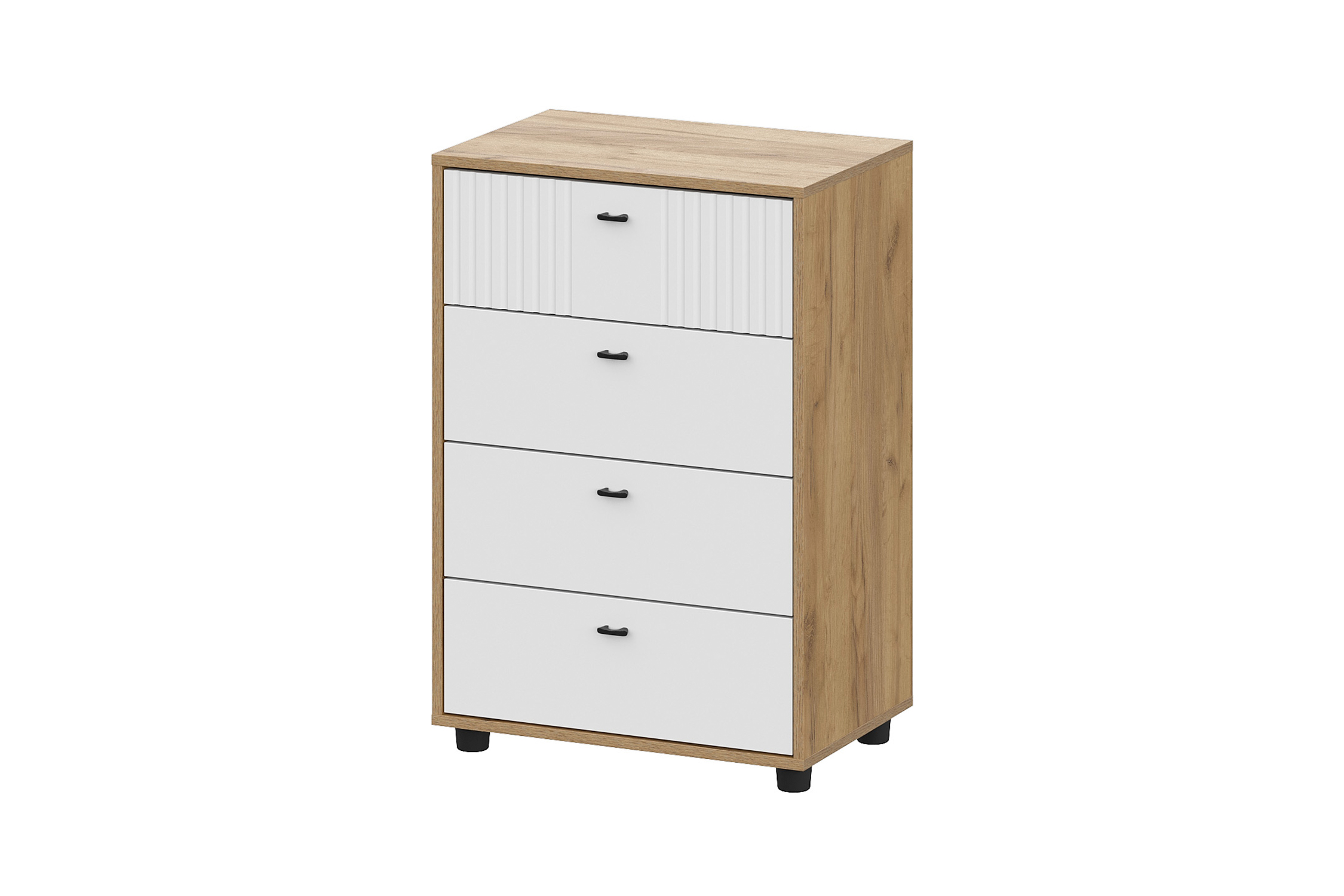 Комод с 4-мя ящиками Милан дуб золотой / белый матовый