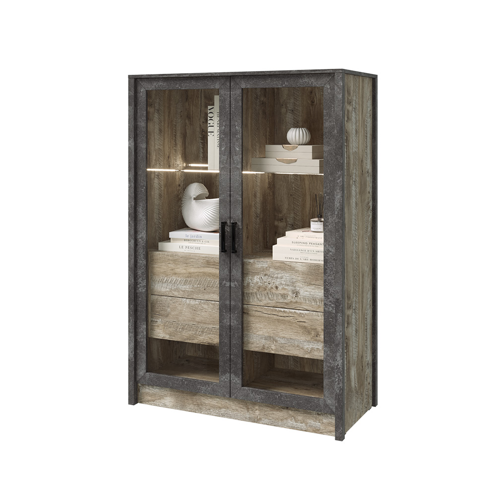 Шкаф-стекло Амели, Дуб Юкон, Бетон темный