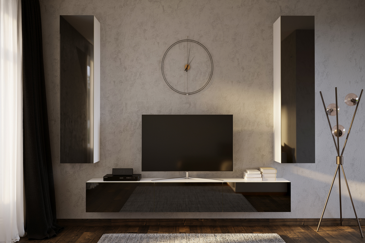 Шкаф Флорис ШК-003, Черный глянец, Белый