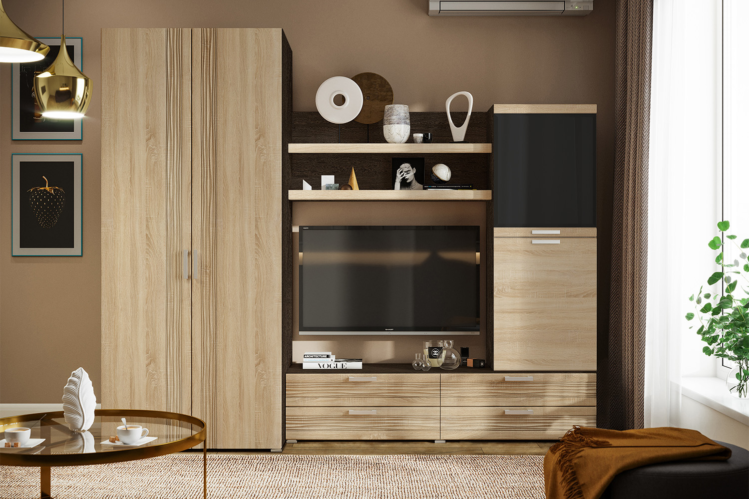 Тумба ТВ Асти ТБ-002, Дуб сонома, Венге