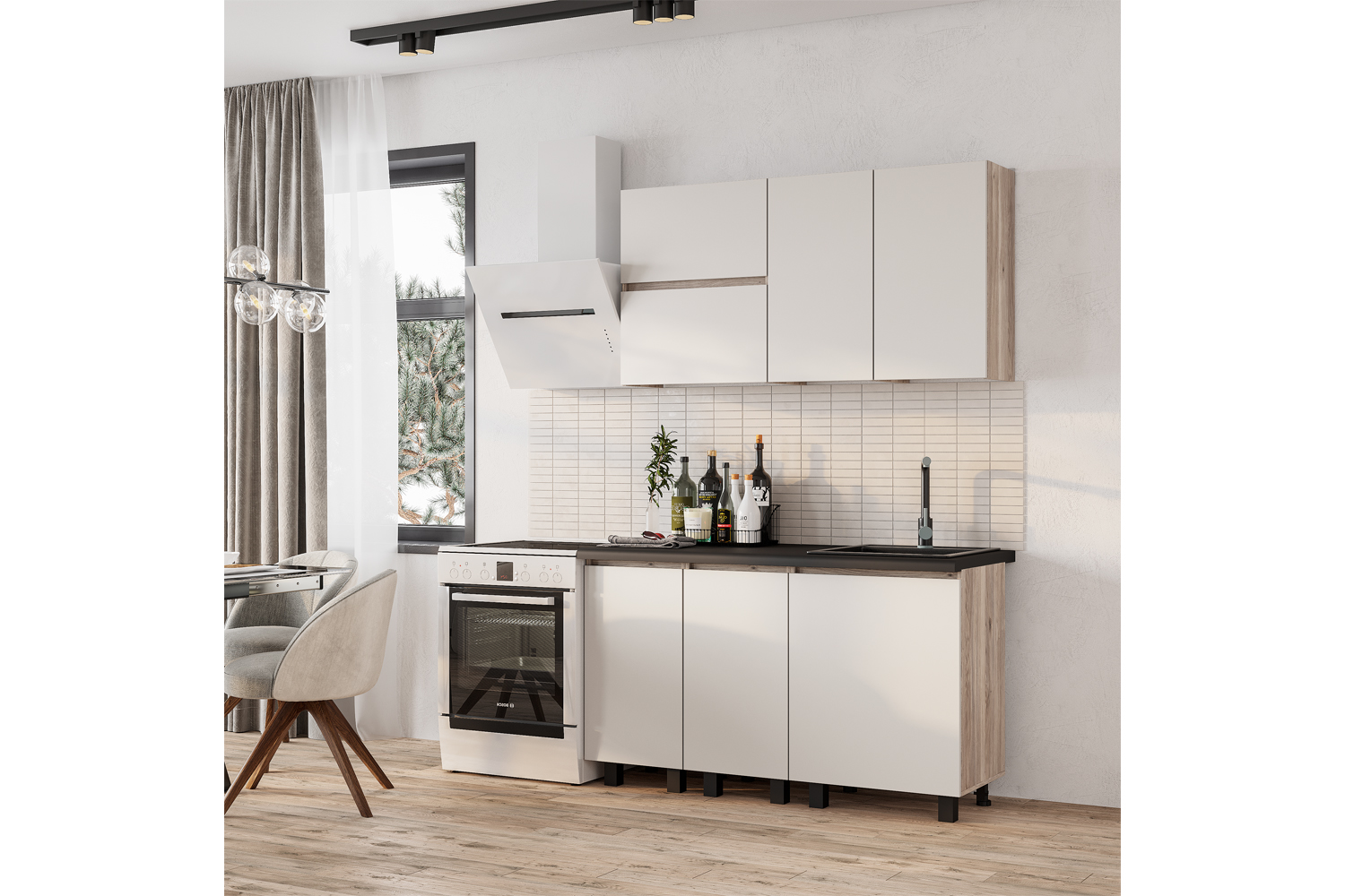 Шкаф под мойку без столешницы Берген Лайт 6м1 0,6м, Дуб смоки, Кашемир