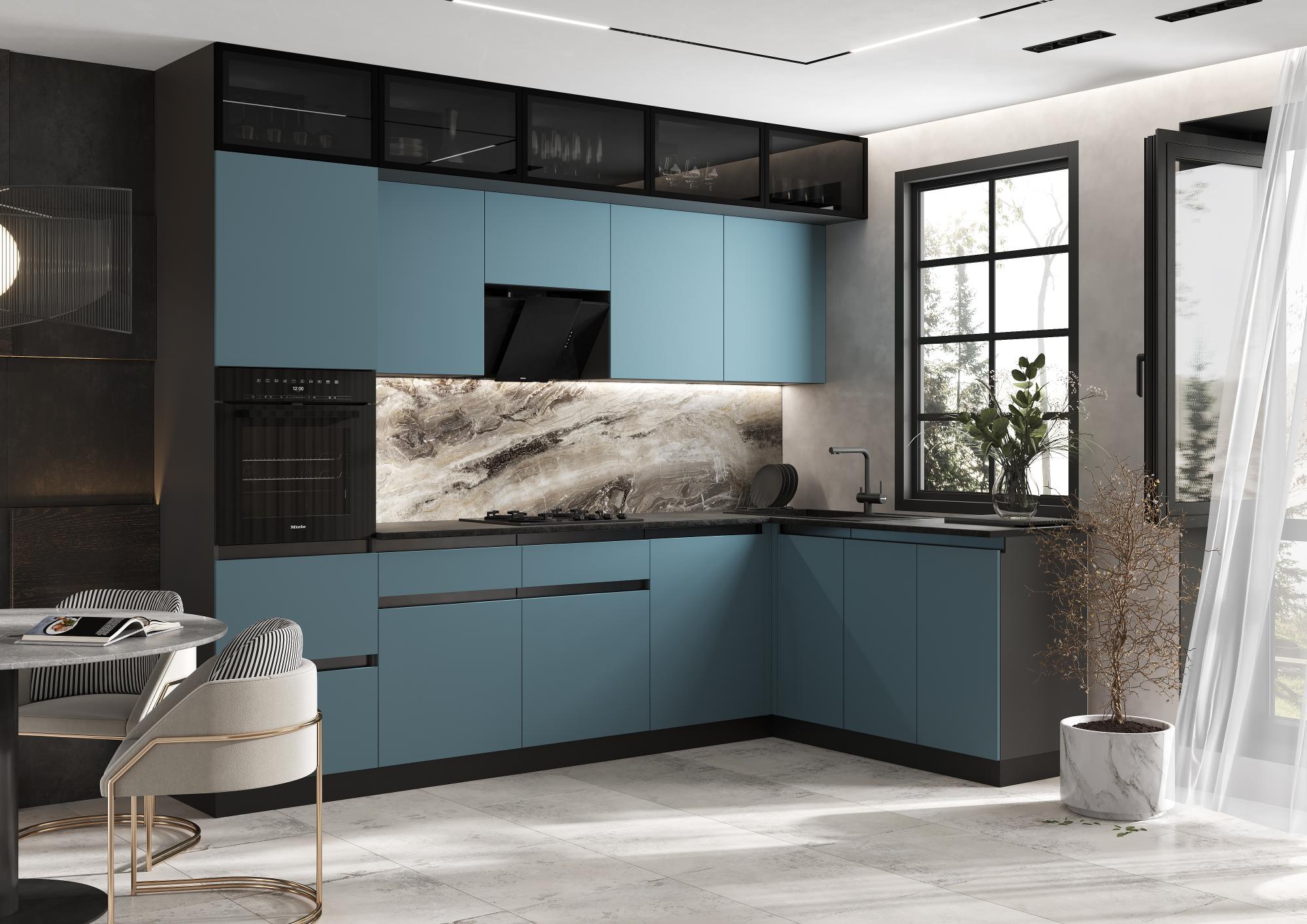 Кухня Техно-6 3,0х1,8м (Браш Блю/Браш Вайт, Графит)