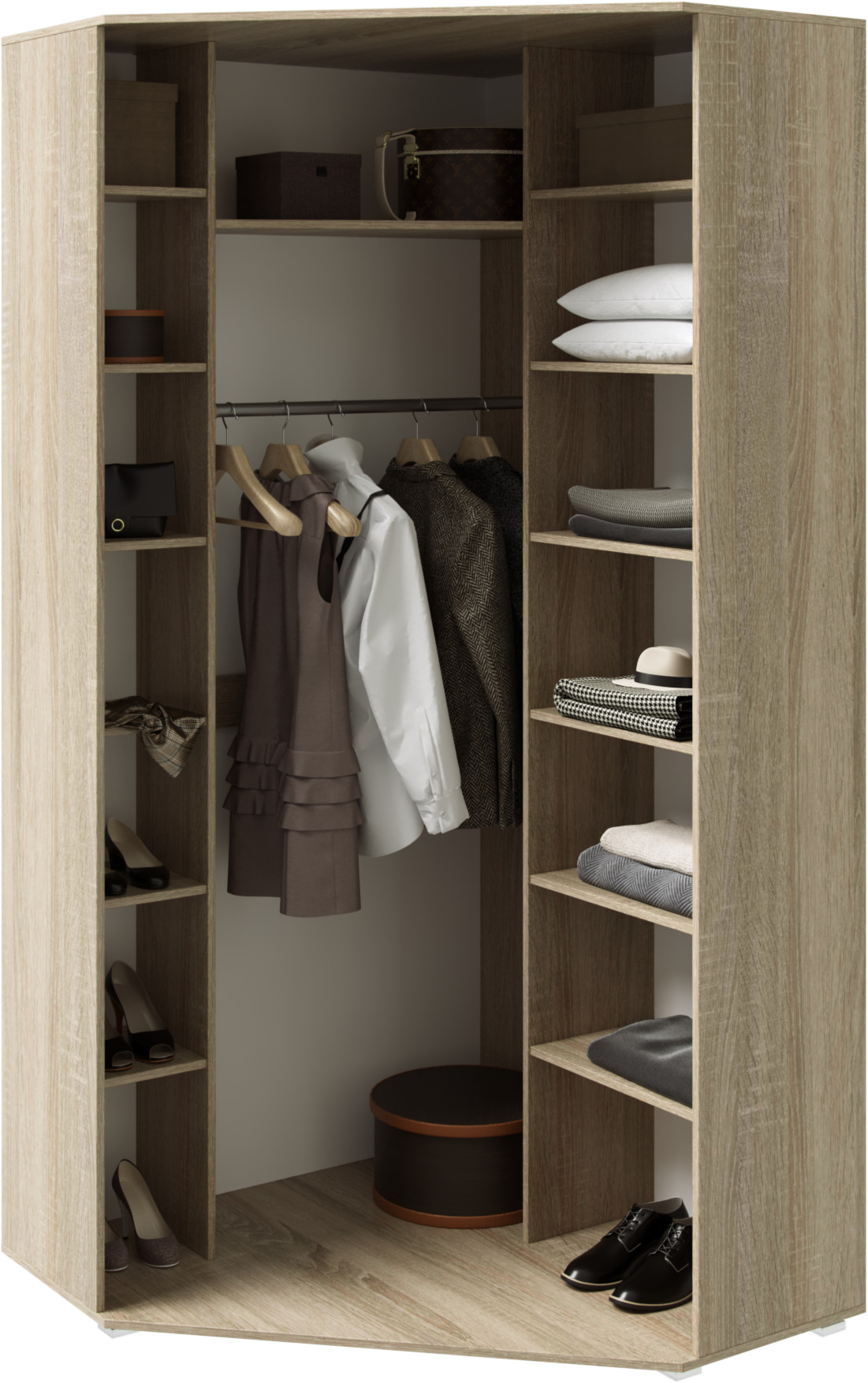 Шкаф угловой универсальный Ким, Белый глянец холодный, Сонома