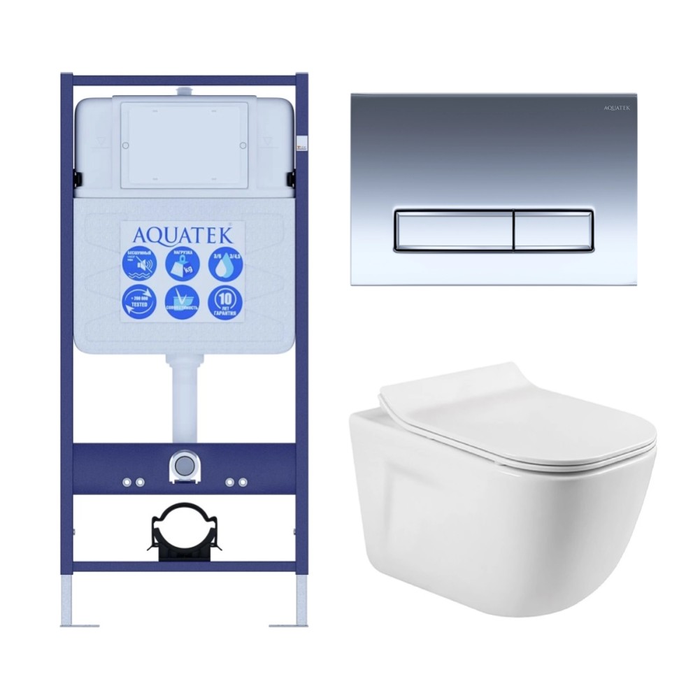 SET AQUATEK ДИВА 4в1 (рама AQUATEK Standard INS-0000012+ кркпеж KKI-0000002+клавиша KDI-0000023+унитаз ДИВА AQ2012-00 с тонким сиденьем soft-close