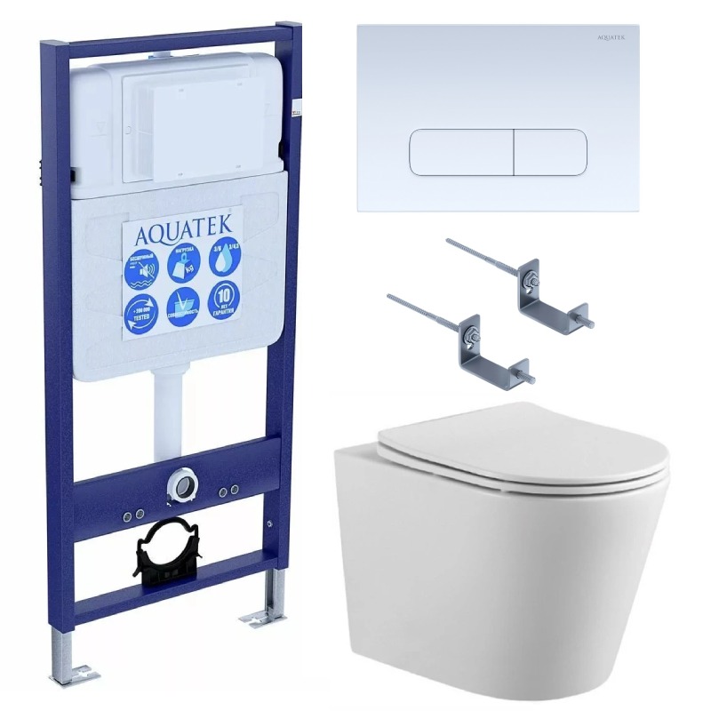 SET AQUATEK ВЕГА cmp-013 (рама AQUATEK Standard INS-0000012 с клавишей KDI-0000013 и крепежом KKI-0000002+унитаз ВЕГА AQ1904-00 с тонким сиденьем sc