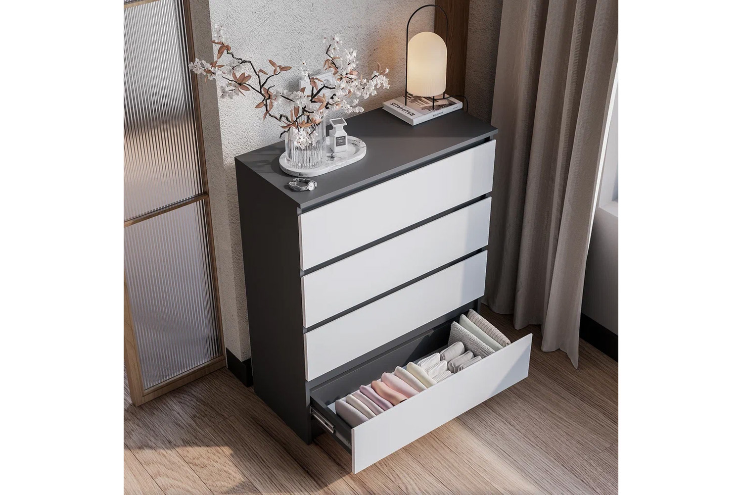 Комод Шарм КМ-02, Графит, Белый
