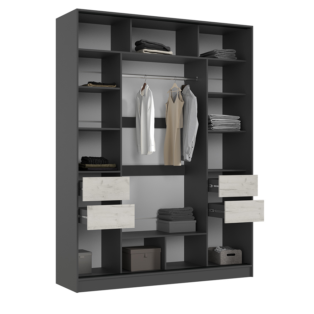 Шкаф-купе Роджина (1800), Графит, Дуб крафт белый