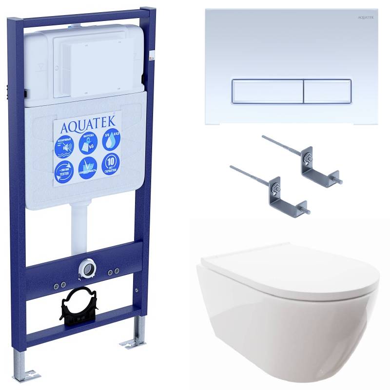 SET AQUATEK ПОЛАРИС (рама AQUATEK Standard INS-0000012+унитаз ПОЛАРИС AQ0700-00 с тонким сиденьем soft-close+ крепеж KKI-0000002 +панель KDI-0000021)