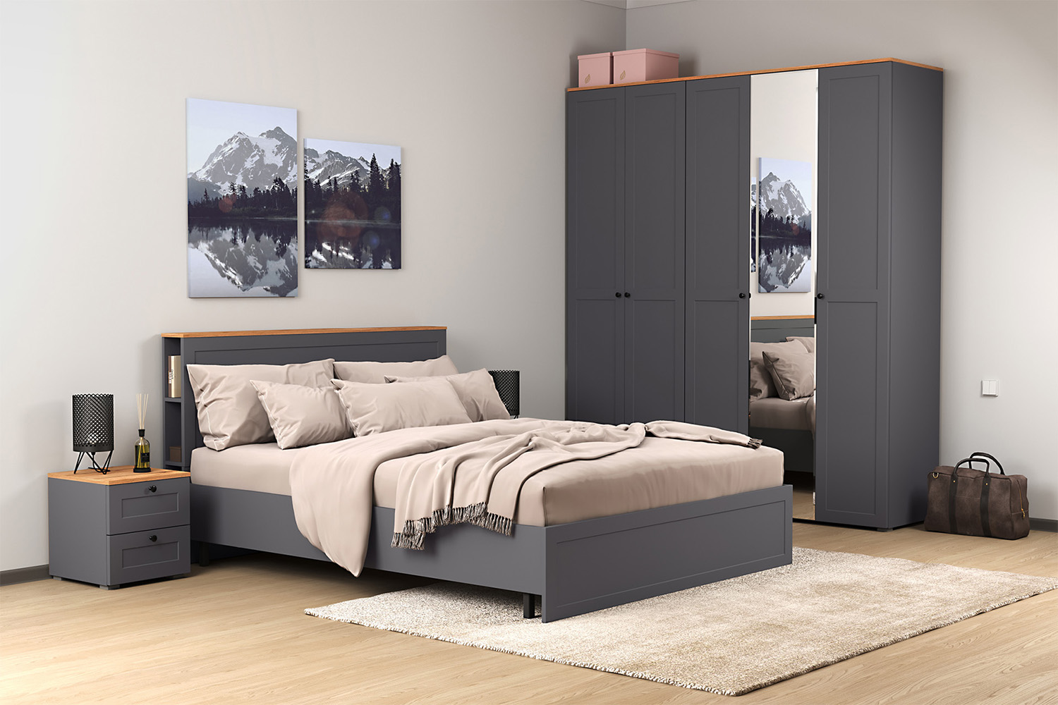 Шкаф для одежды 13.336.03, Серый графит, Дуб золотой