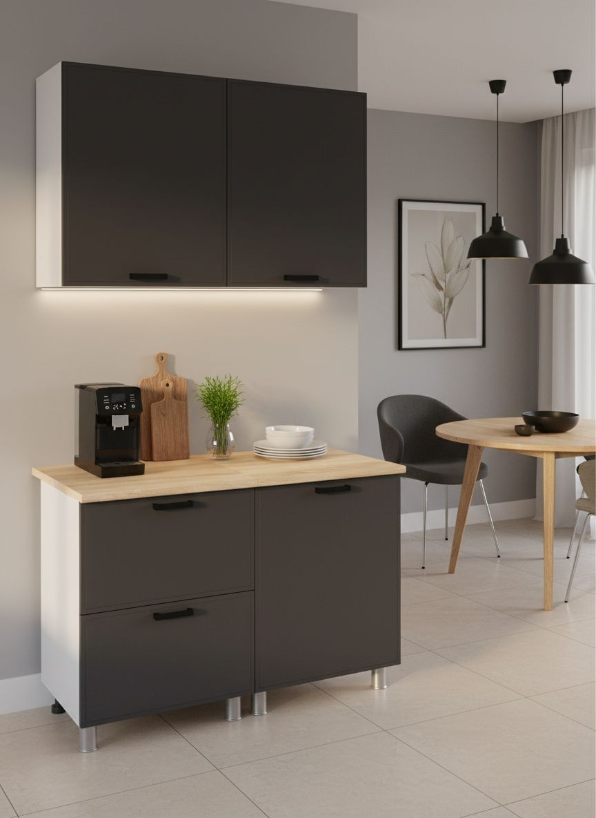 МК Аленушка 1,2м с ящ. Магнолия Сталь,скоба черный,сонома