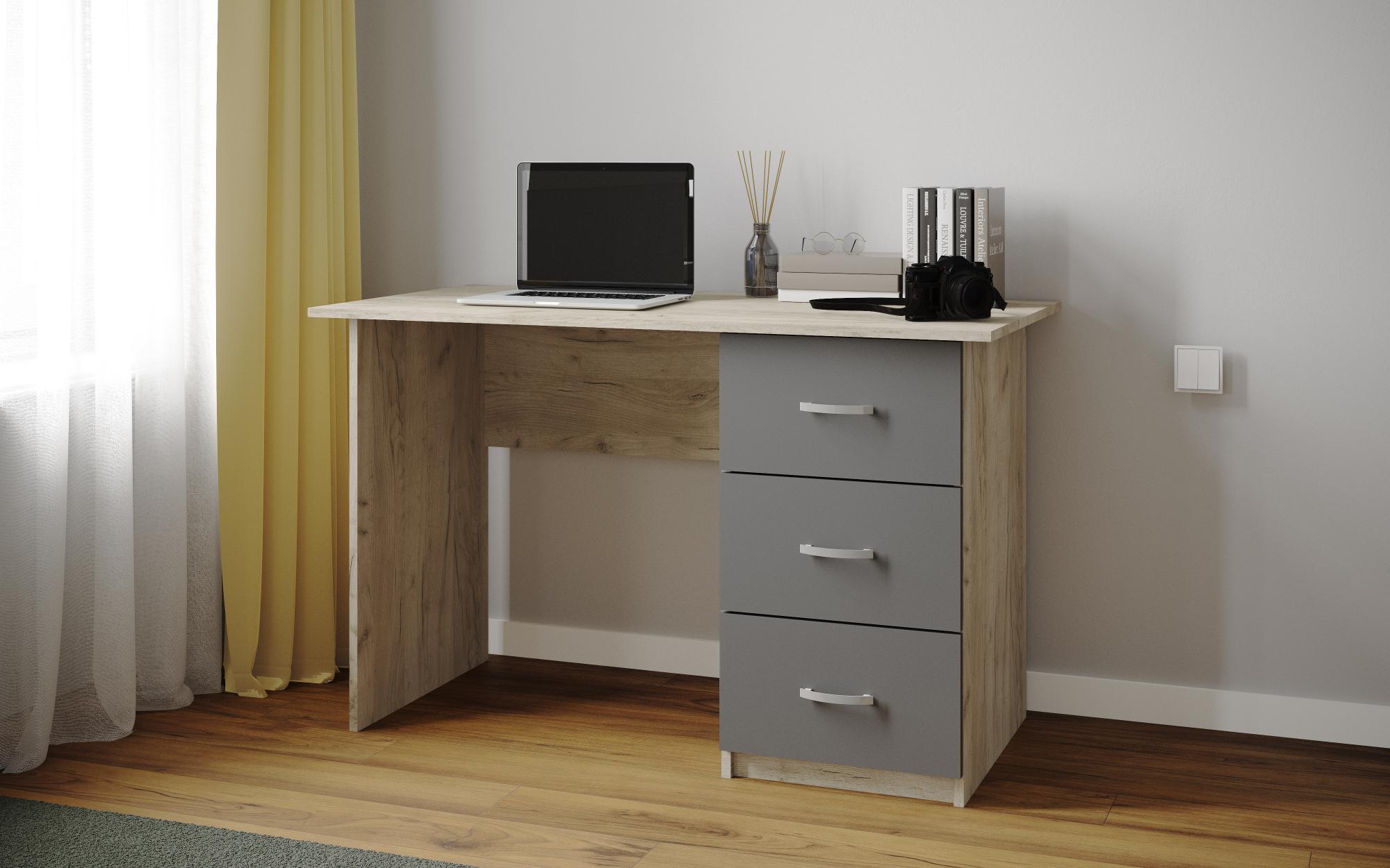 Письменный стол Сити-1, Дуб крафт серый, графит серый