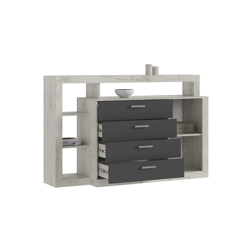 Комод Ангара, Графит, Дуб крафт Белый