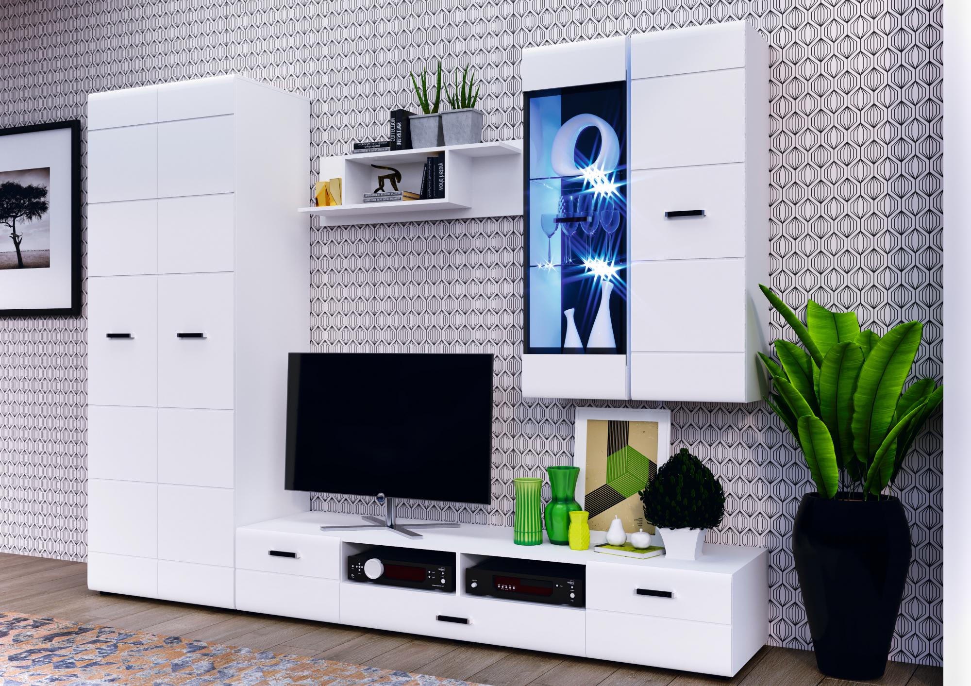 Гостиная Нэнси Вариант №2, Белый глянец холодный, Белый