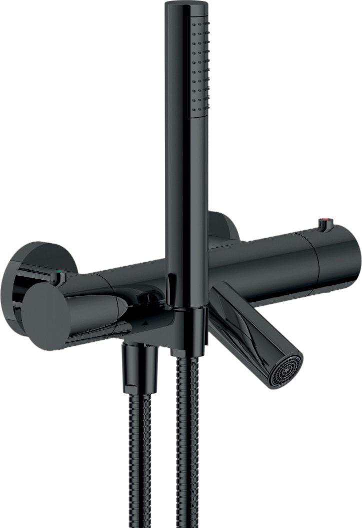 VE125010/2FLP VELIS термостатический смеситель для ванны, с ручным душем и шлангом 150 см, глянцевый черный