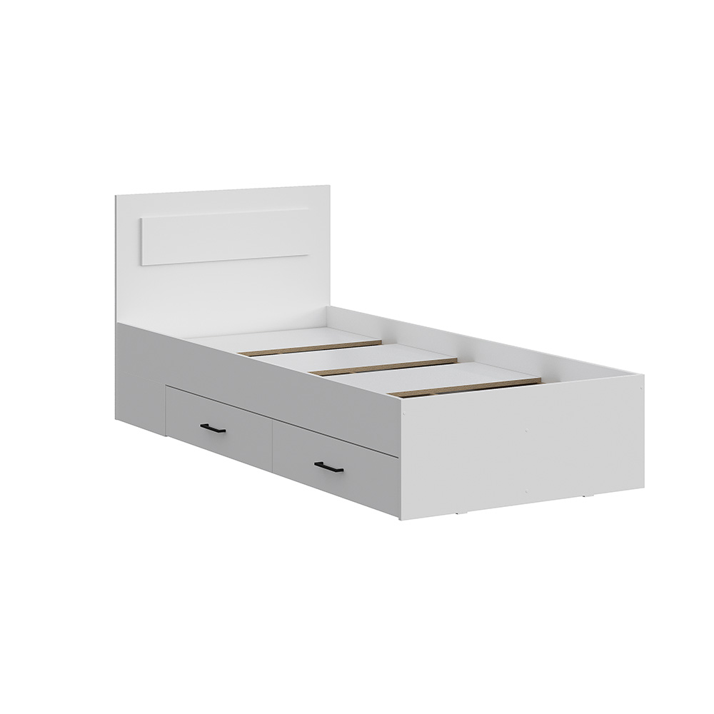 Кровать одинарная с ящиками Бали, Белый шагрень