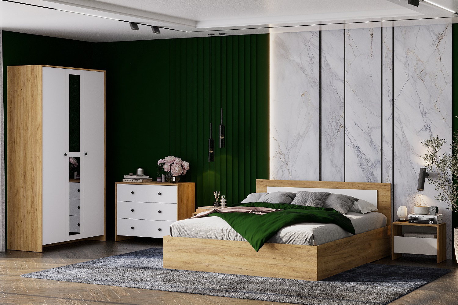 Комод Дольче 3 ящика Дуб Золотой, Белый