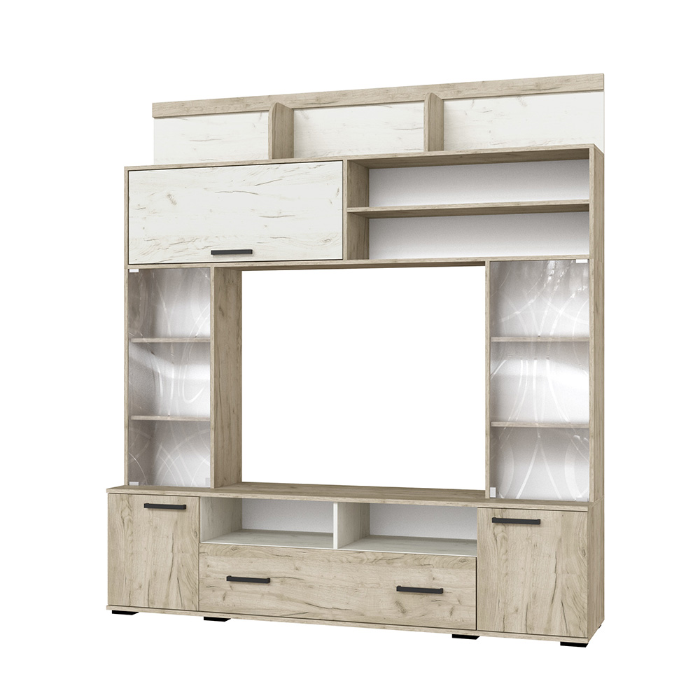 Стенка в гостиную Оскар-18 ОГЦС-2, Дуб крафт серый, Дуб крафт белый Стенка в гостиную Оскар-18 ОГЦС-2, Дуб крафт серый, Дуб крафт белый