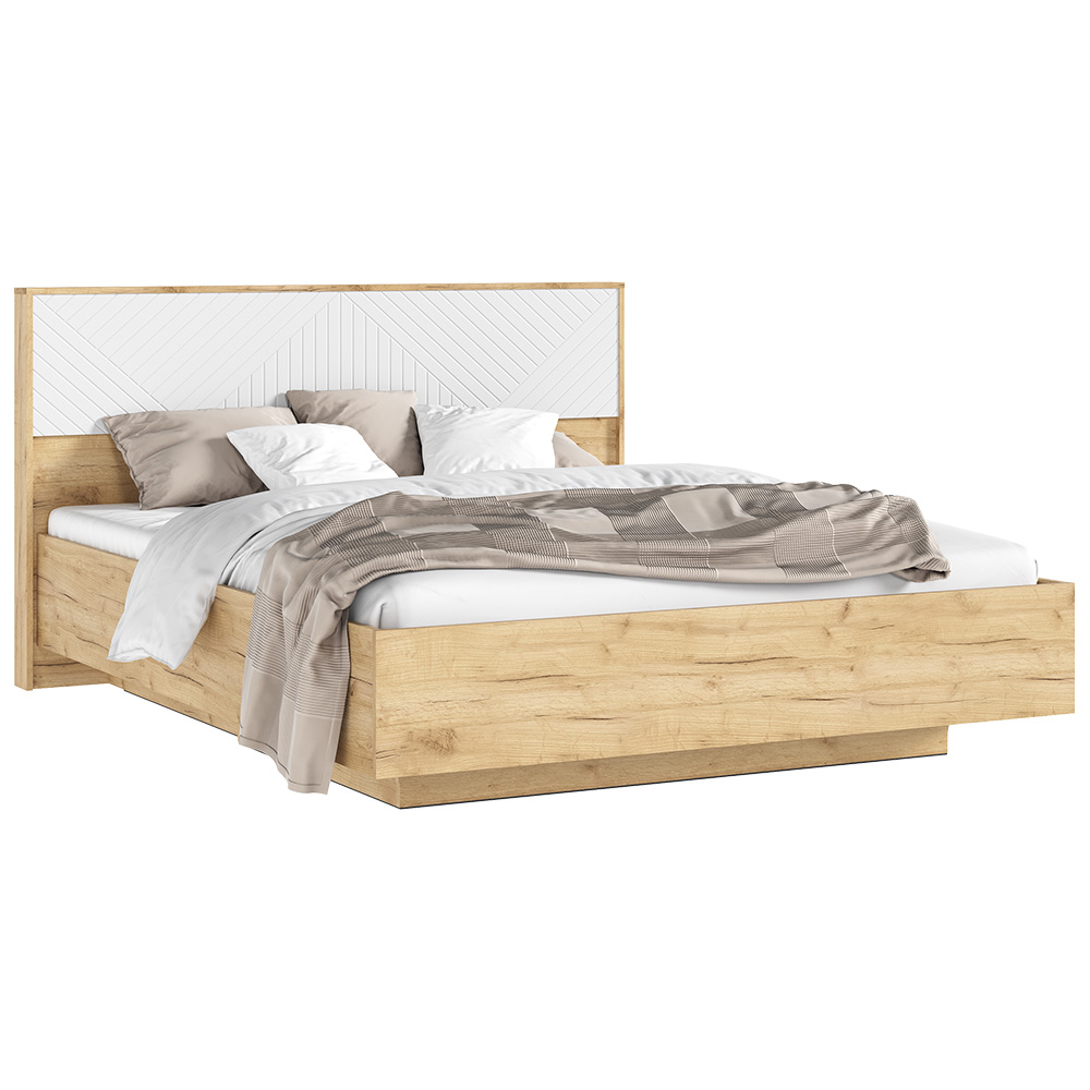 Кровать парящая с ортопедическим основанием (дерево) Флэш 1,6 м, Браш Вайт, Дуб Крафт