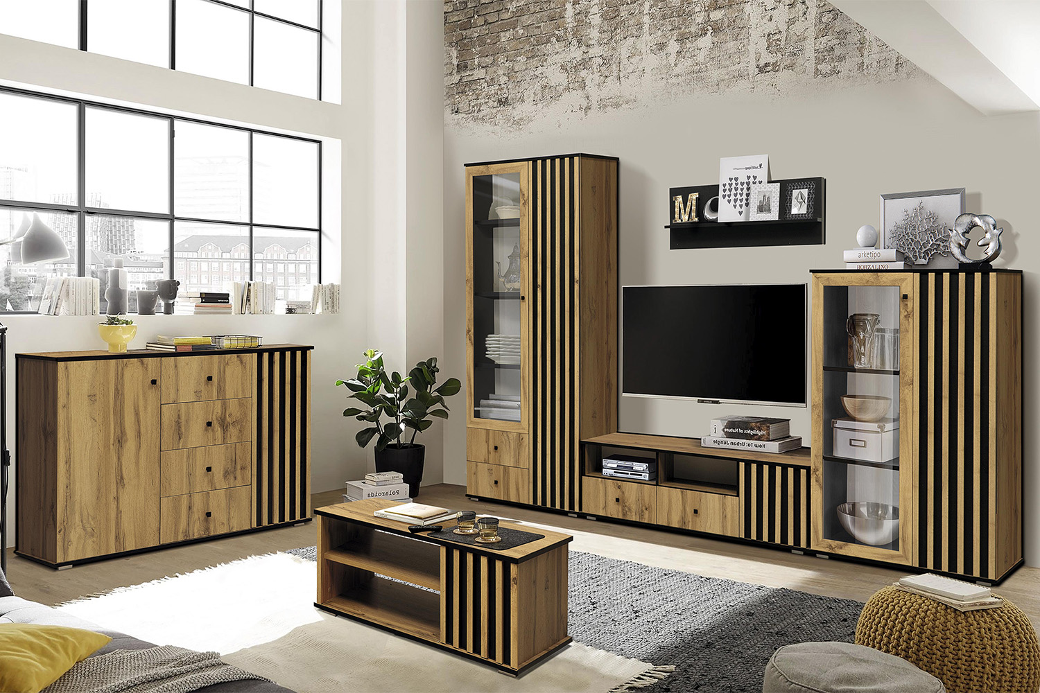 Полка навесная Либерти 51.09, Дуб Вотан, Черный