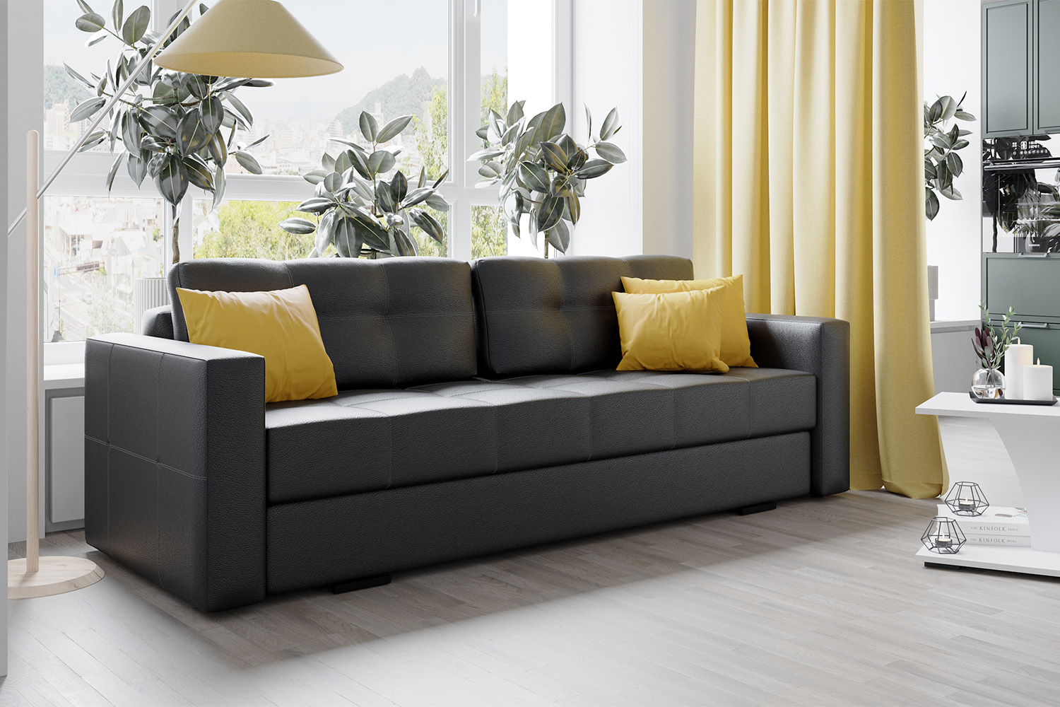 Диван раскладной Брэй, Экокожа черный