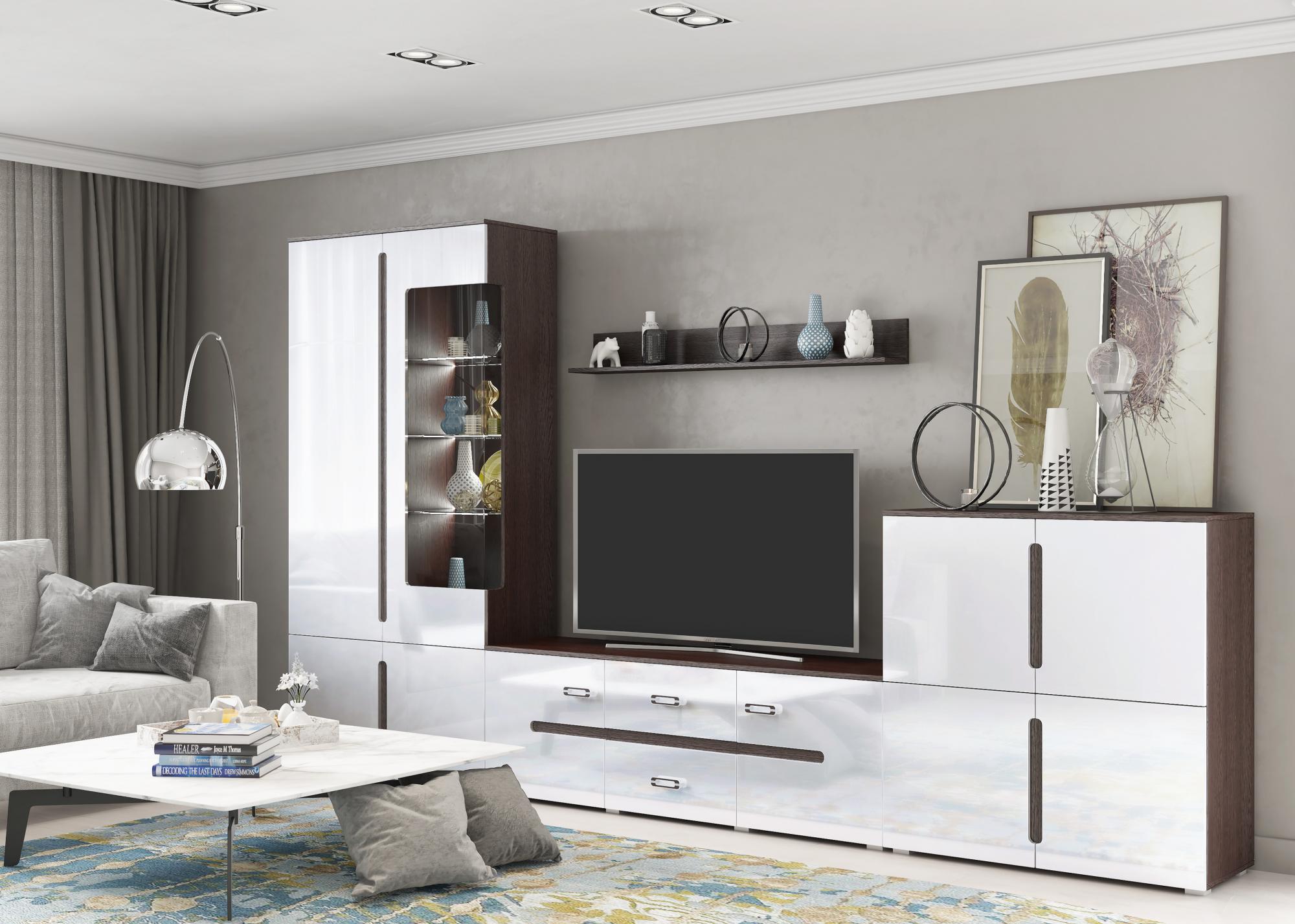 Гостиная Ким Вариант №1, Белый глянец холодный, Венге