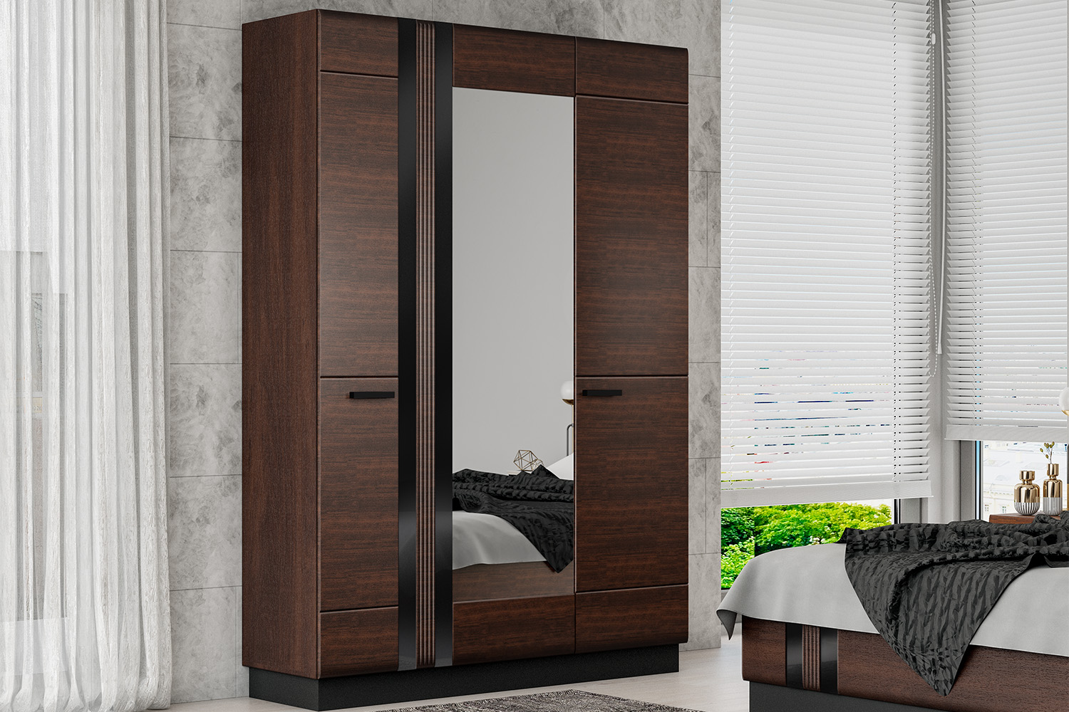 Шкаф трехстворчатый Магнолия, Дерево, Орех