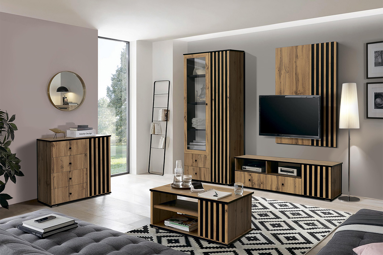 Тумба для ТВ Либерти 51.06, Дуб Вотан, Черный