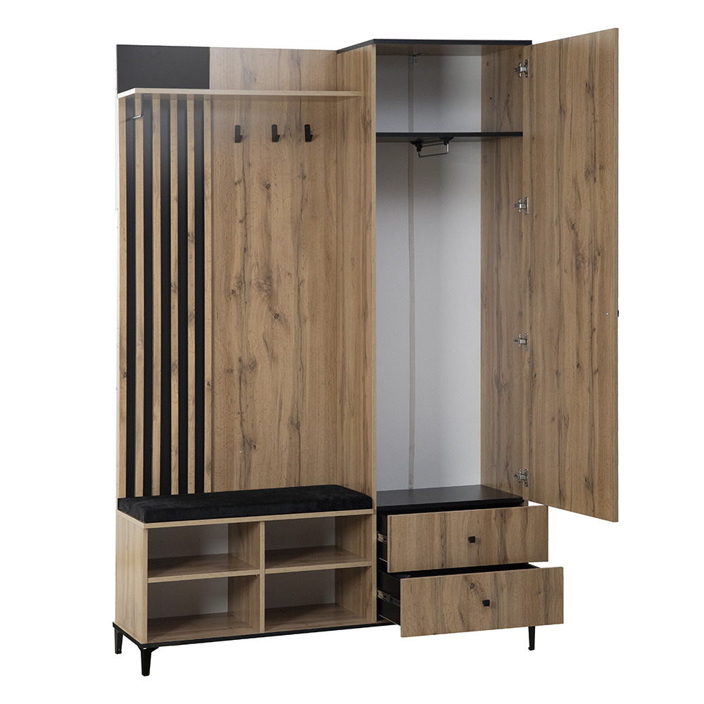 Прихожая с зеркалом Либерти 51.22, Дуб Вотан, Черный